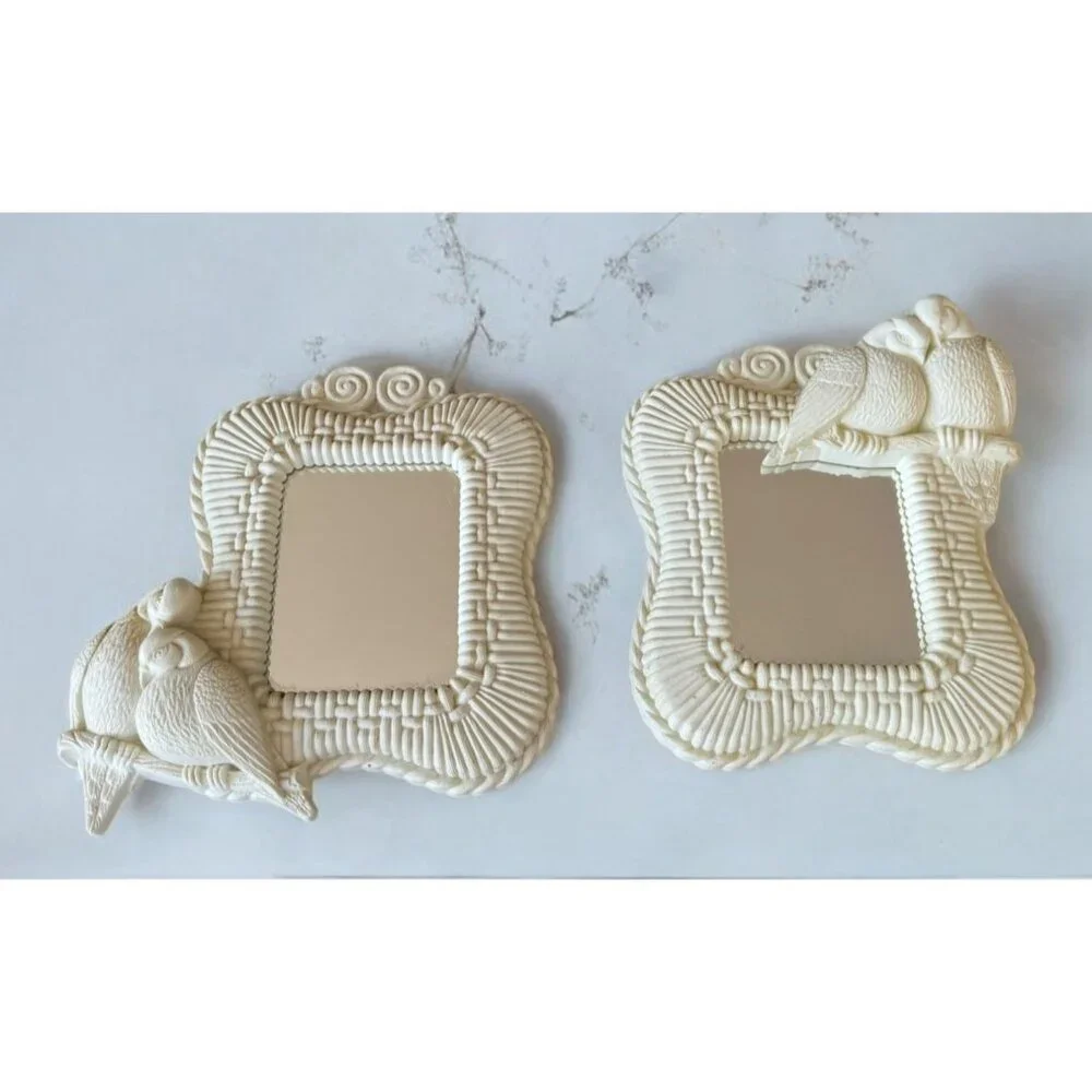 Vintage Homco Bird Wall Mirrors Set Of 2 White Framed